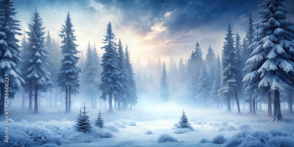 forest covered in dense fog, winter wonderland, enchanted forest forest covered in dense fog, winter wonderland, enchanted forest