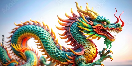 Wallpaper Mural Majestic Chinese Dragon Statue on Pristine White Background - High-Resolution Stock Photo Torontodigital.ca
