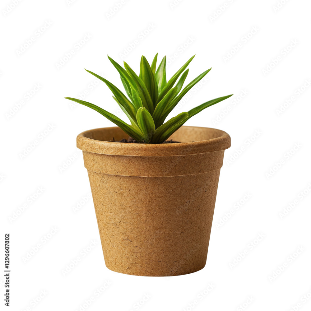 Green succulent in eco-friendly pot isolated on transparent background, PNG Green succulent in eco-friendly pot isolated on transparent background, PNG