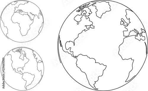 Earth globe outline vector illustration set