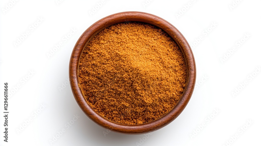 Ground Turmeric in Wooden Bowl on White Background Ground Turmeric in Wooden Bowl on White Background