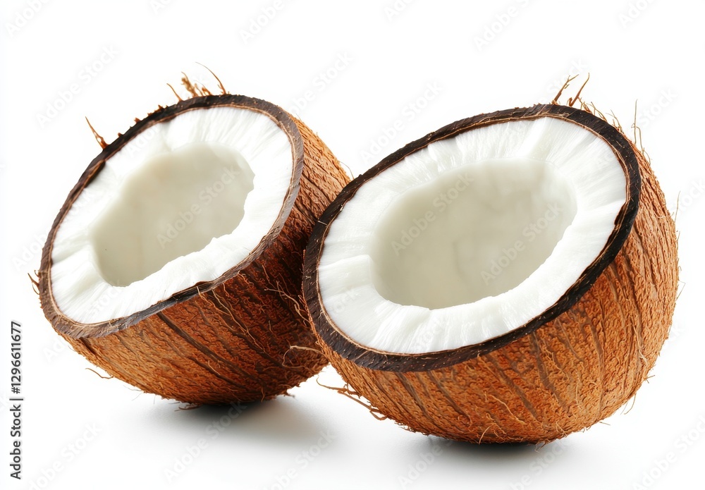 Fresh Coconut Halves on White Background for Tropical Food Concepts Fresh Coconut Halves on White Background for Tropical Food Concepts