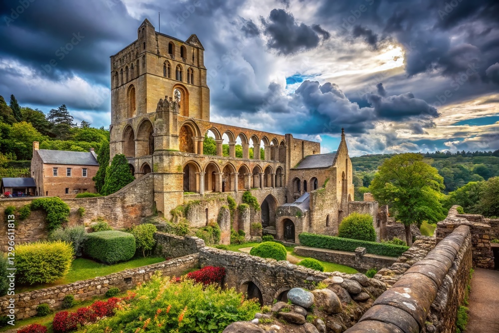 Obraz premium Majestic Jedburgh Abbey Ruins, Scottish Borders - Historic Landmark Photo