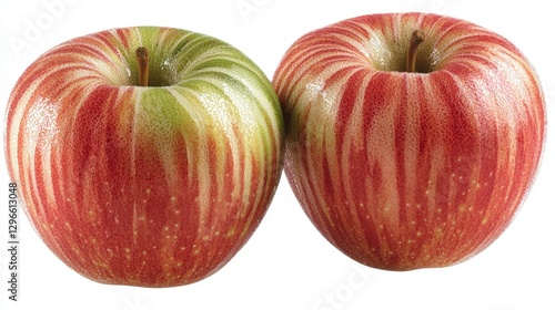 Two fresh red apples sitting together on a rustic surface evoking a sense of wholesomeness