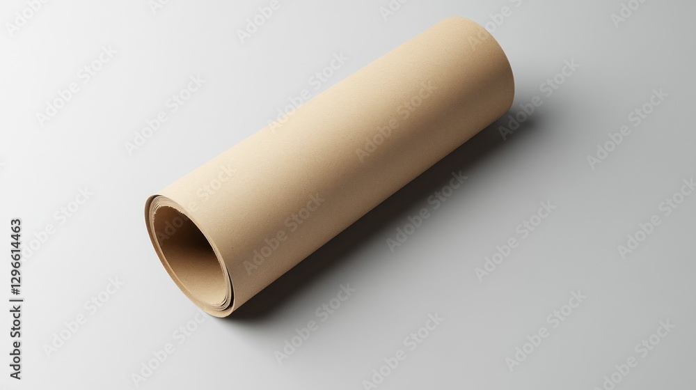 Rolled Beige Paper on Light Gray Surface Rolled Beige Paper on Light Gray Surface