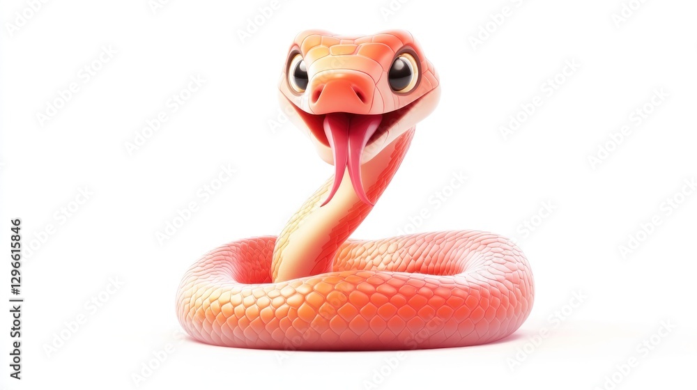 Fototapeta premium Cute snake strikes on white background