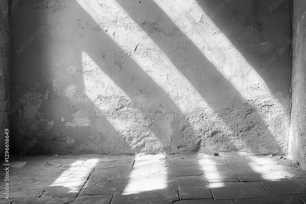 Sunlit Room: Grungy Wall, Stone Floor, Light Beams