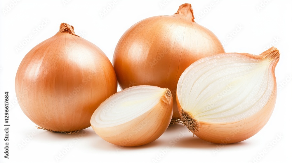 Fototapeta premium Close Up of Fresh Brown Onions on White Background