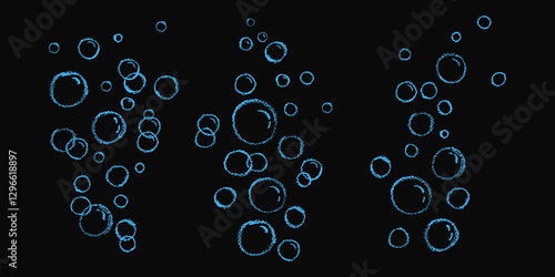 Set of soap or water bubbles drawing by chalk or charcoal. Foam pastel handdrawn elements. Vector wax pen line bubbles of fizzy drink like children written. Champagne doodle gas balloons
