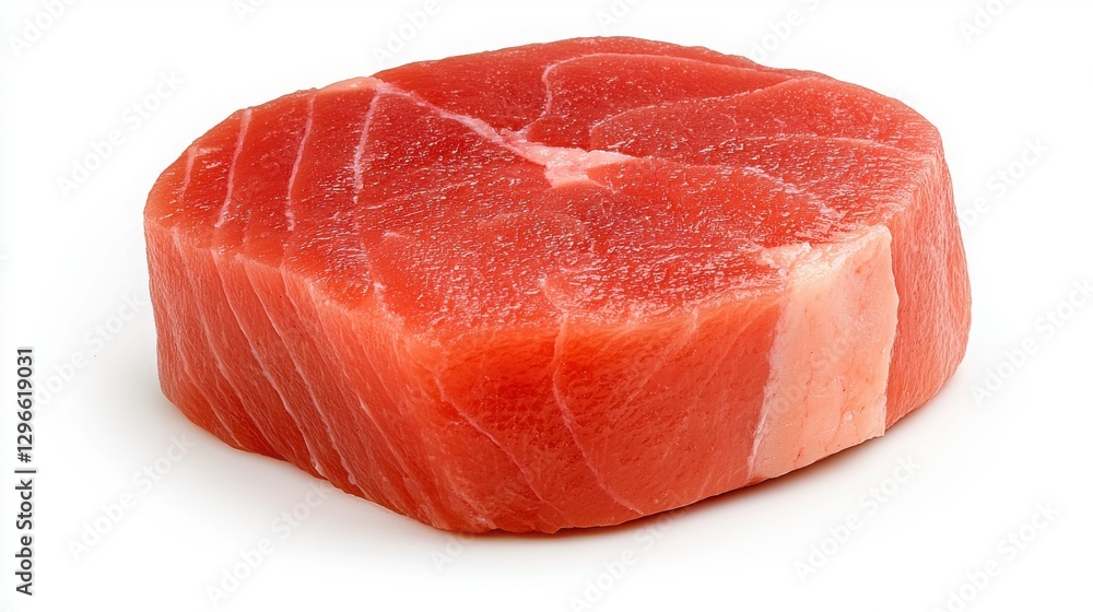 Closeup of Raw Red Tuna Steak on White Background Closeup of Raw Red Tuna Steak on White Background