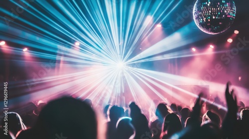 Dynamic Candid Capture of Packed Dance Floor with Disco Ball Reflections photo