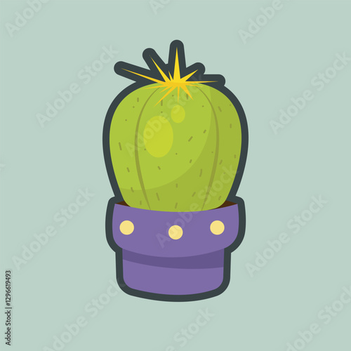 cactus plant in the purple pot with outline flat vector design photo