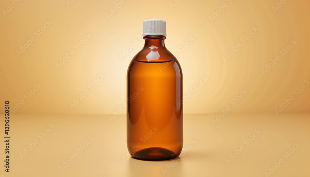 Glossy amber massage oil bottle against warm background, relaxation Glossy amber massage oil bottle against warm background, relaxation