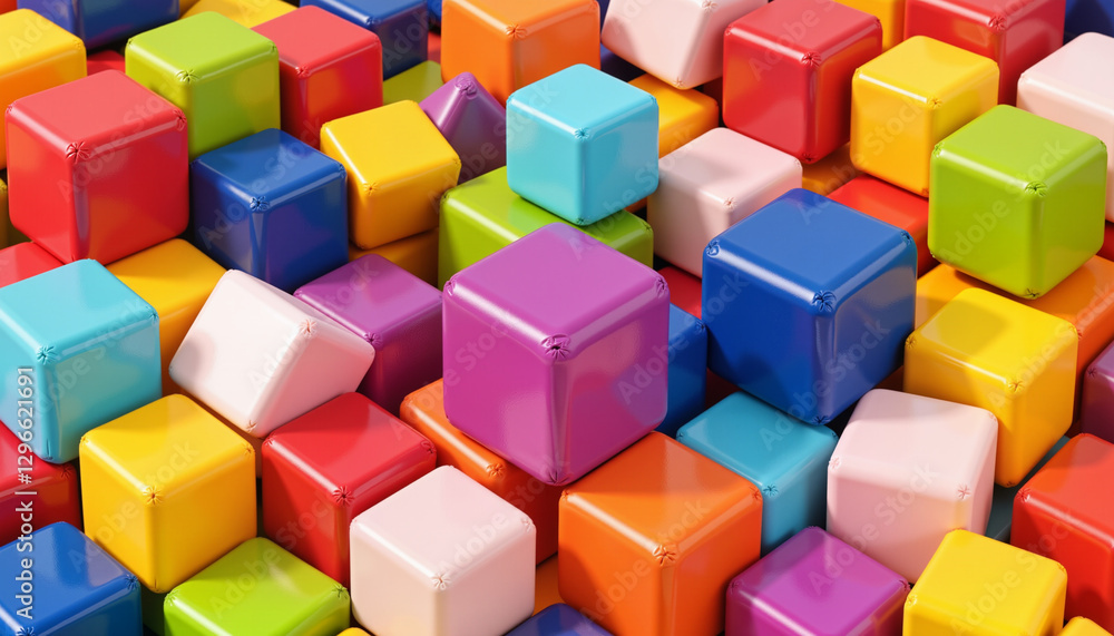 Bright colorful cubes stacked in playful abstract pattern, modern artistry Bright colorful cubes stacked in playful abstract pattern, modern artistry