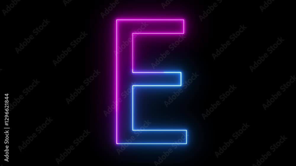 E letter icon animation neon glowing pink blue color text letter font single letter sign symbol on black background E letter icon animation neon glowing pink blue color text letter font single letter sign symbol on black background