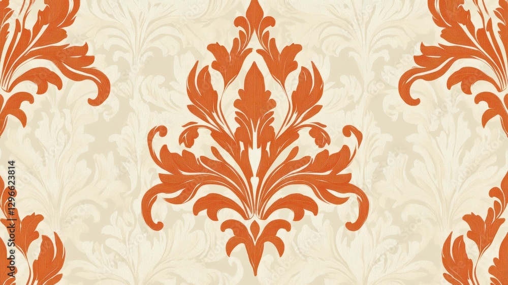Seamless orange damask pattern on beige background. Seamless orange damask pattern on beige background.