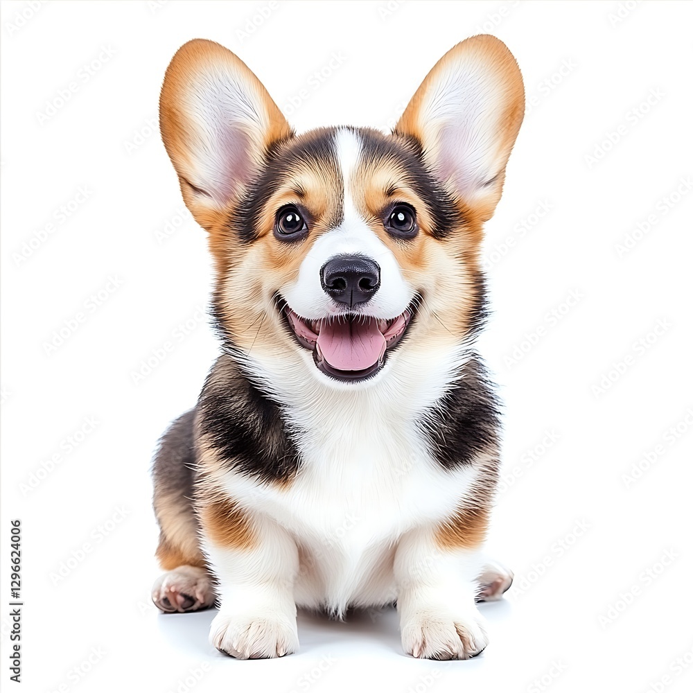Corgi's Playful Smile: An adorable corgi with perky ears and a heartwarming smile, radiating pure joy and irresistible charm in a studio shot. Corgi's Playful Smile: An adorable corgi with perky ears and a heartwarming smile, radiating pure joy and irresistible charm in a studio shot.