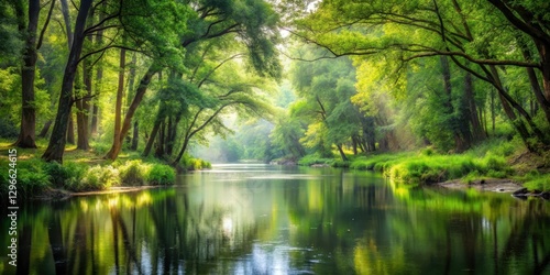 Forest Landscape with Lush Vegetation and River