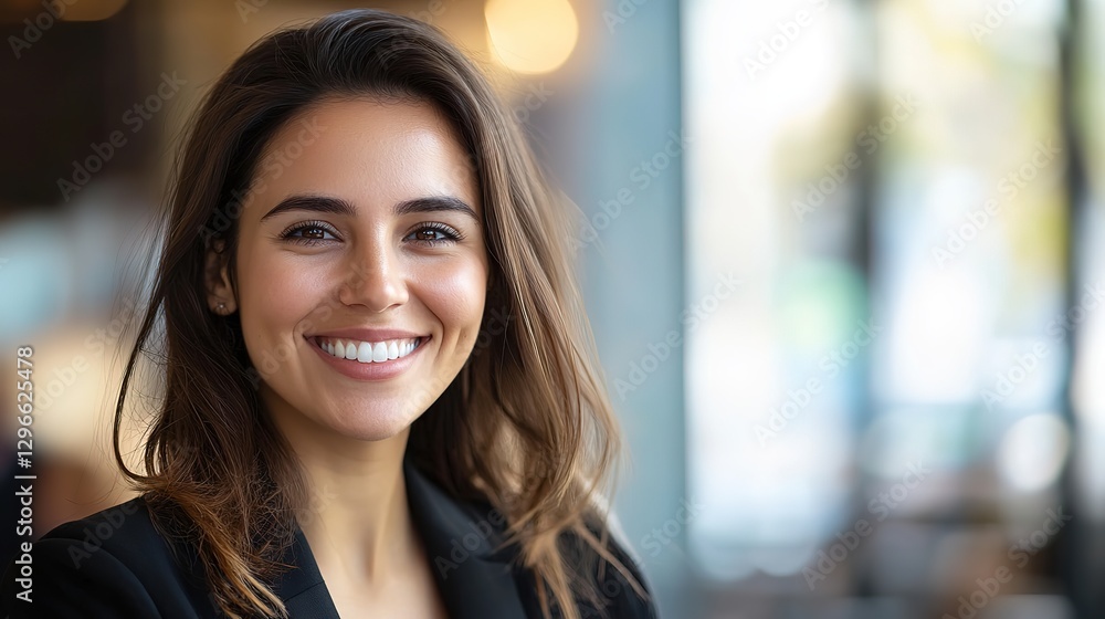 Smiling handsome Hispanic businesswoman with blurred background, hd image Smiling handsome Hispanic businesswoman with blurred background, hd image