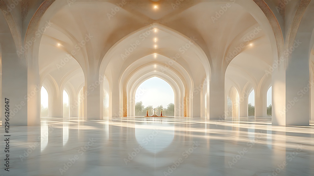 Obraz premium Mosque Interior, Sunlight, Empty Hall