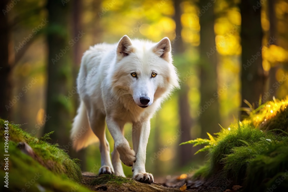 Majestic White Wolf in Forest - Close-Up Tilt-Shift Photography Majestic White Wolf in Forest - Close-Up Tilt-Shift Photography