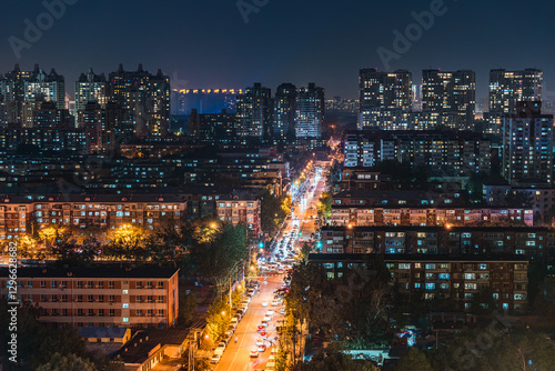 Quadro em tela The brightly lit streets under the night view of Beijing city