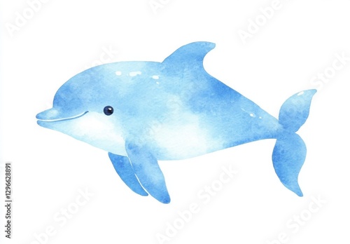 Watercolor Dolphin Illustration in Light Blue Tones and Simple Style