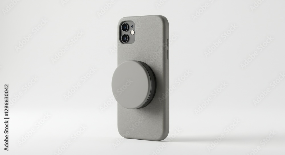 Smartphone in Gray Case with Pop Socket | Mobile Phone Product Mockup for Accessories Store Marketing Smartphone in Gray Case with Pop Socket | Mobile Phone Product Mockup for Accessories Store Marketing