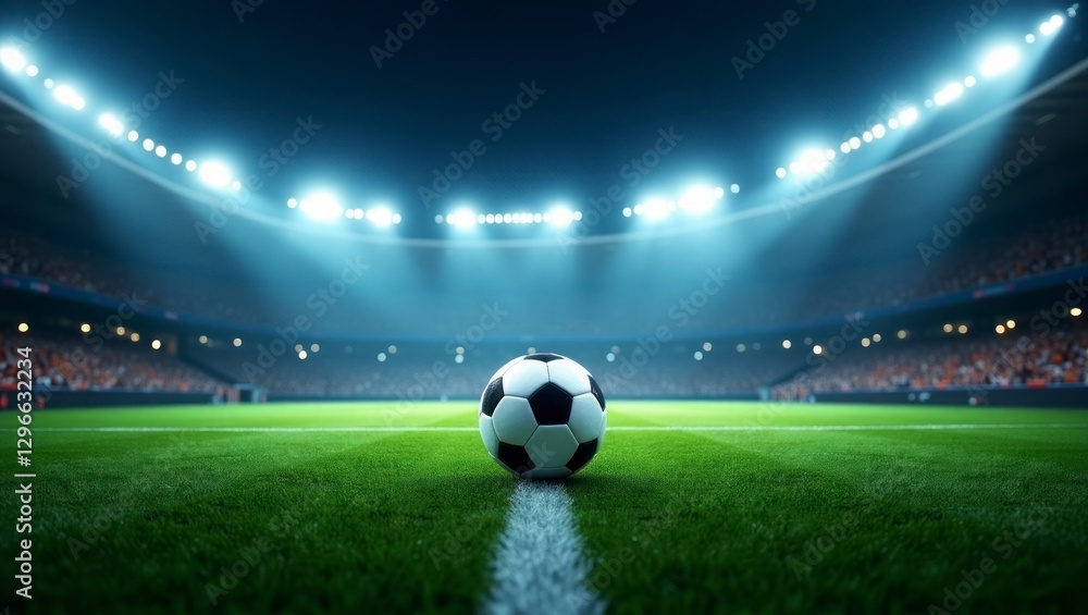 Fototapeta premium Art photograph Football on Night Time Stadium Background
