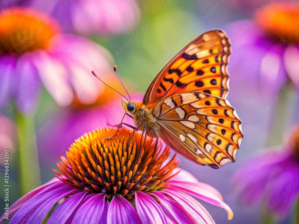 Mediterranean Fritillary Butterfly on Echinacea Close-up - Minimalist Nature Photography Mediterranean Fritillary Butterfly on Echinacea Close-up - Minimalist Nature Photography