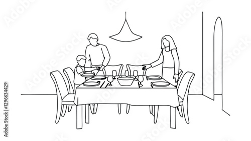 Family Dinner Scene Table Setting, Food, Parents, Child, Home