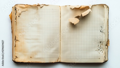 Aged, Torn Notebook, Open