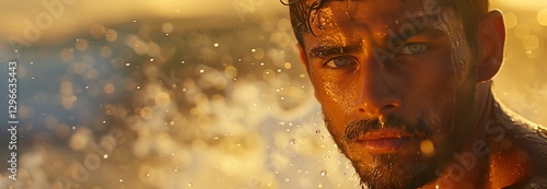 A young man enjoys a vibrant sunset by the ocean, capturing nature's beauty and serenity.