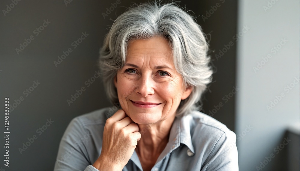 The portrait of an elderly woman with gray hair. The portrait of an elderly woman with gray hair.