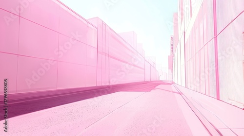 Pink city street, urban, perspective, empty, digital art, background image