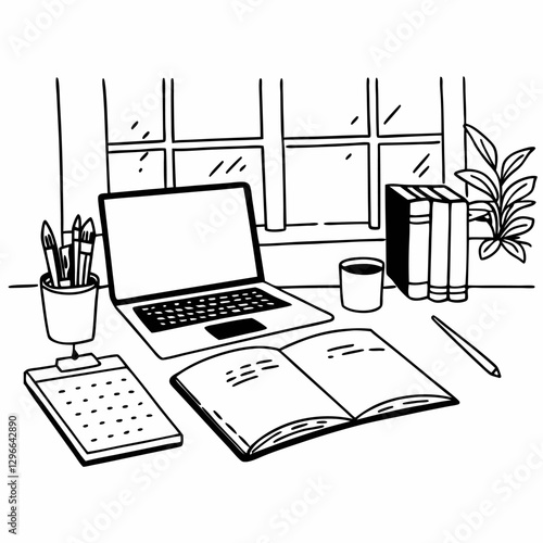 Organizing a workspace outline image. Flat style. Vector illustration.