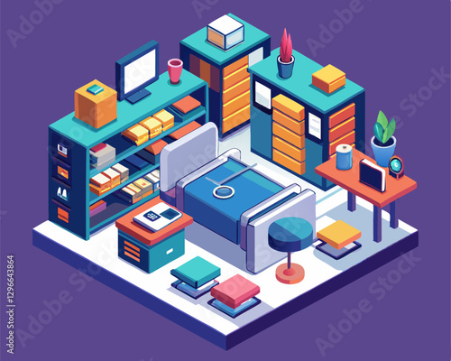 Organizing a workspace image. Isometric style. Vector illustration.