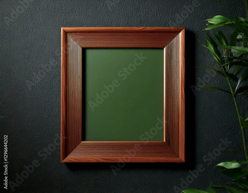 wooden frame on green background, Antique picture frame, vintage green wooden frame mockup, brown picture frame