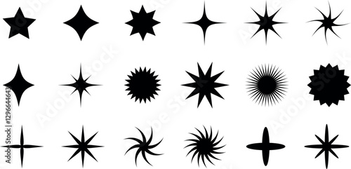 Stars icon collection. Different star shapes. Black stars icon set.