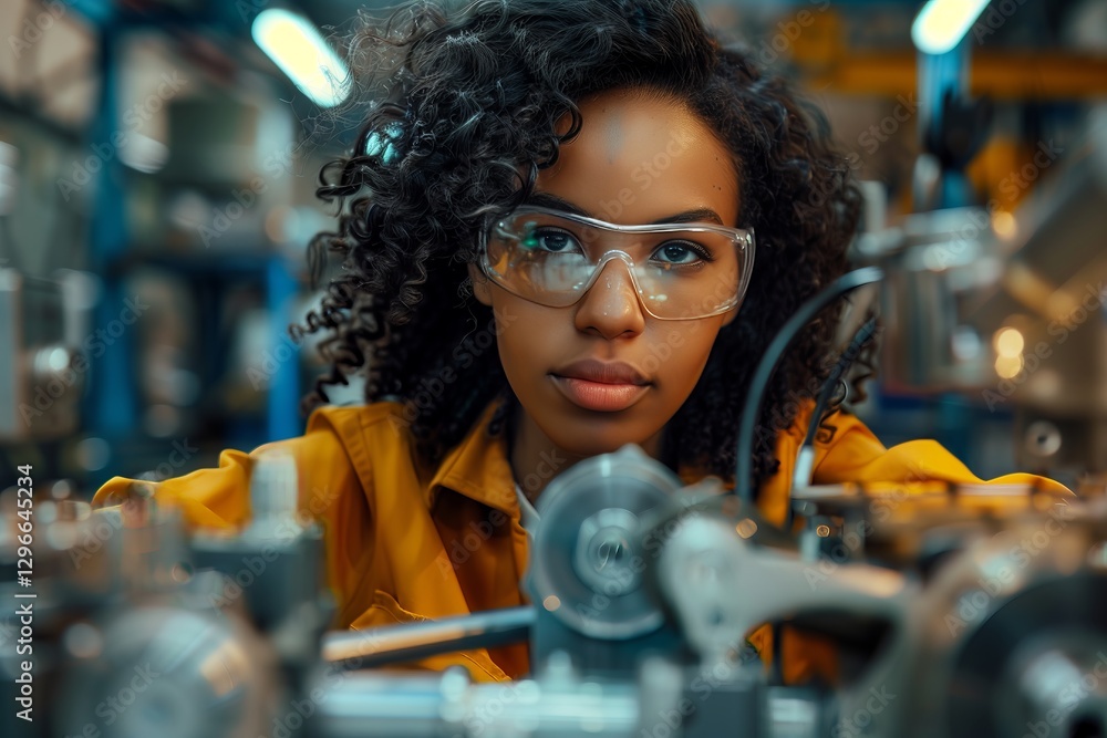 Focused engineer using machinery in a modern industrial workspace. Focused engineer using machinery in a modern industrial workspace.