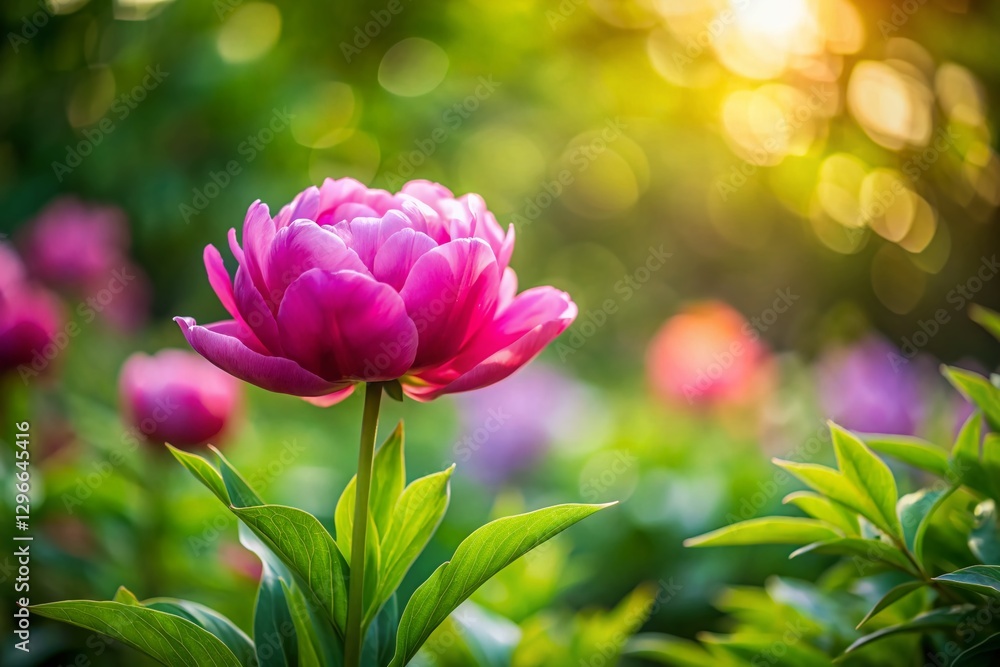 Obraz premium Miniature Spring Garden: Hidden Tulip & Tree Peony Blooms, Tilt-Shift Photography