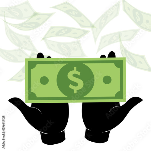 Hand receiving dollar cash earning, icon vector illustration.