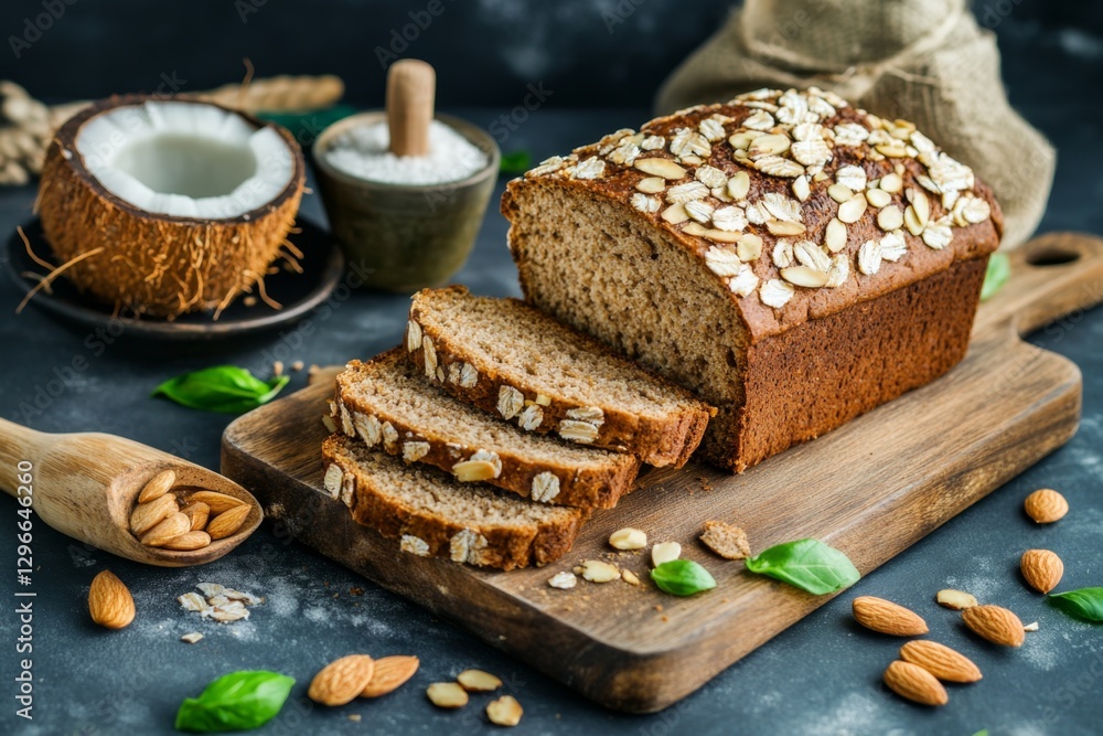 Fototapeta premium A vegan bread loaf made with almond flour and coconut oil, healthy and delicious