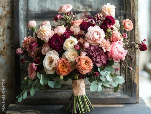 Romantic Floral Arrangement for Women's Day: A Lush Bouquet of Roses, Peonies, and Dahlias Celebrating Beauty and Strength