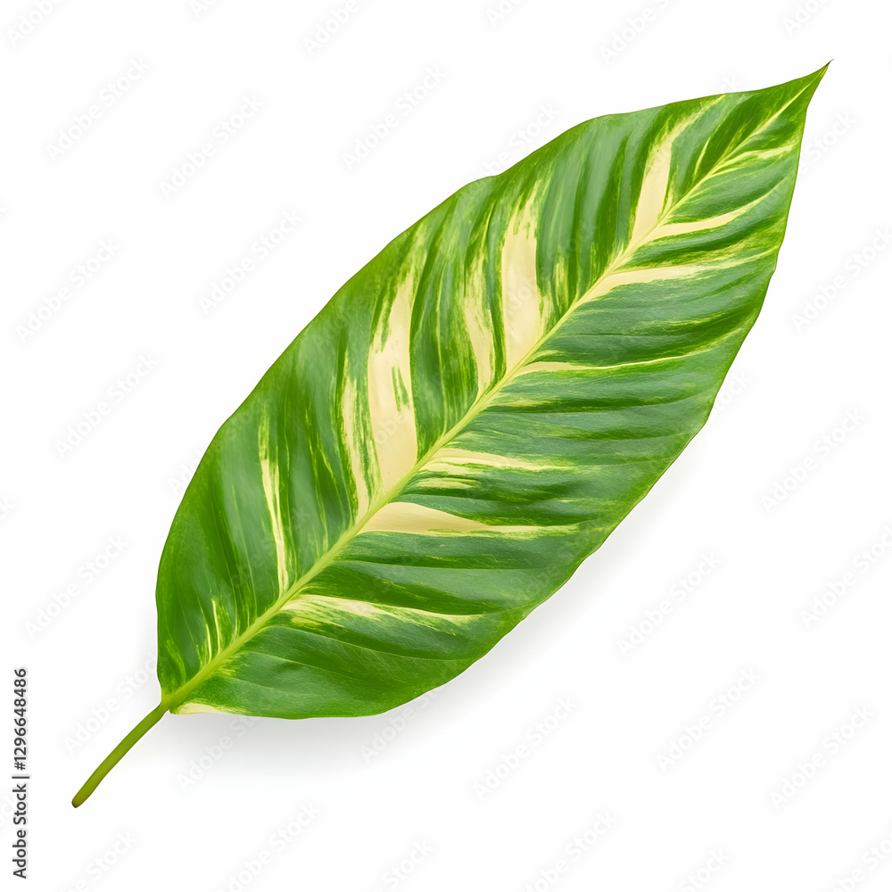 Obraz premium Unique Variegated Leaf with Striking Green and Cream Patterns