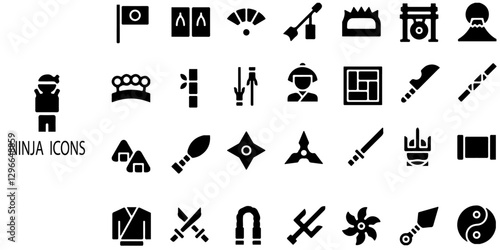 Ninja simple concept 28 icons set. Contain such  and more .Vector illustration.