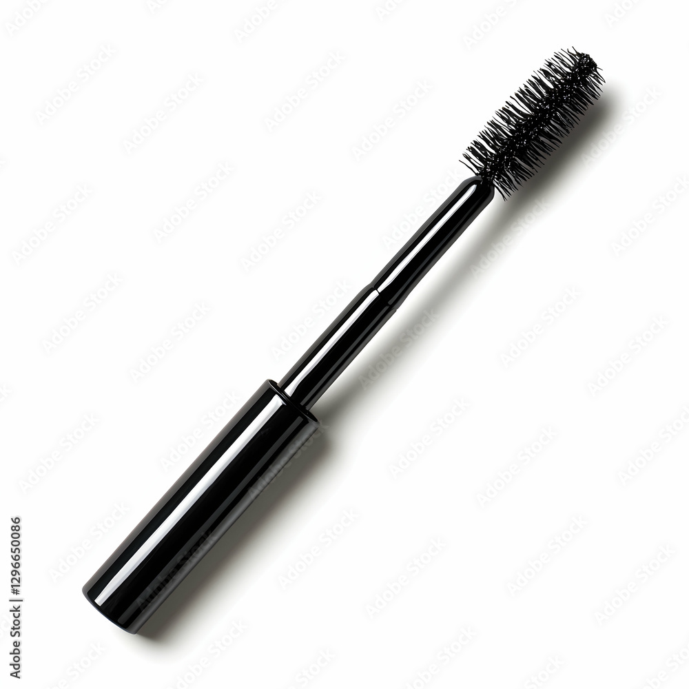 Sleek Black Mascara Tube with Brush Isolated on White Background Sleek Black Mascara Tube with Brush Isolated on White Background
