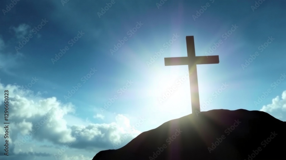 Wooden Cross Against a Fiery Sunset Sky Wooden Cross Against a Fiery Sunset Sky