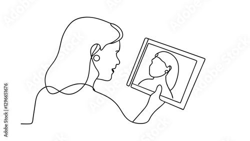 Woman Examining Old Photograph, Memory, Nostalgia, Remembrance, Past, Childhood, Portrait, Image