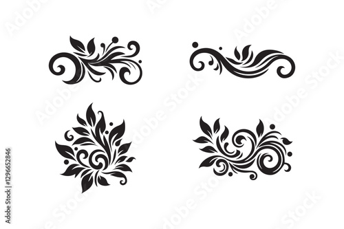 Creative Ornament Design Set Silhouette Vector Art | Decorative Vintage & Floral Pattern